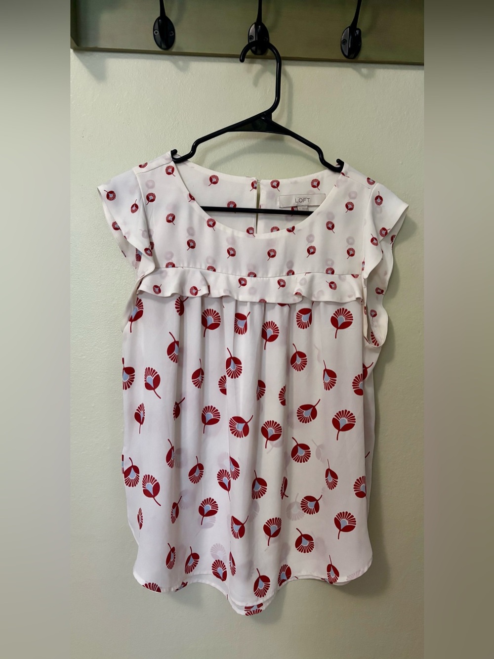Ann Taylor White Blouse with Red Floral Print